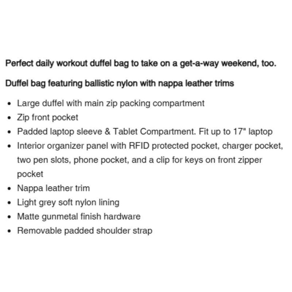 Boconi Ballistic Nylon Weekend Duffel Bag Nappa Leather Trim Black NWT $379 - Picture 15 of 15